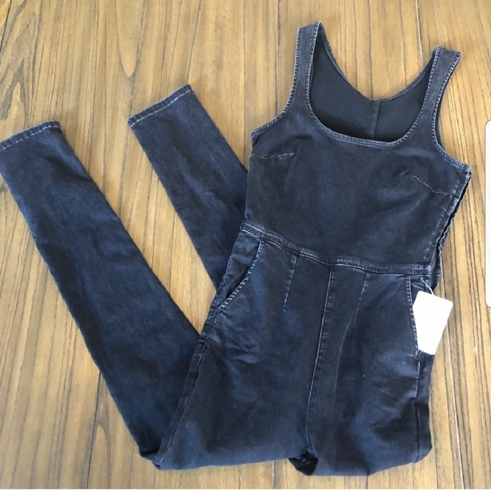 Free People washed black denim jumpsuit.
